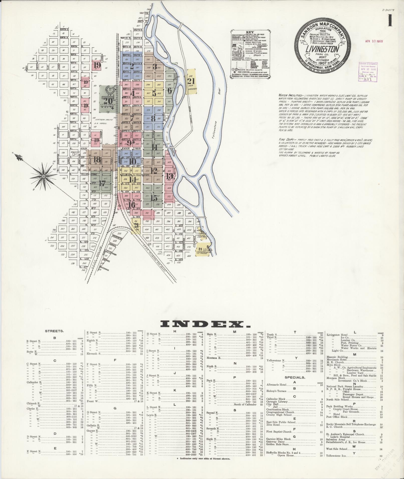 Sanborn Fire Insurance Map from Livingston, Park County, Montana (1907), Sheet #0001 - Complete Map Set gallery image, historic Sanborn map, vintage wall art, Montana Montana