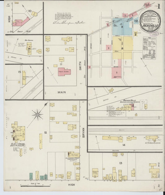 Sanborn Fire Insurance Map from Hicksville, Defiance County, Ohio (1887), Sheet #0001 - Complete Map Set gallery image, historic Sanborn map, vintage wall art, Ohio Ohio