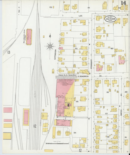 Sanborn Fire Insurance Map from Jackson, Madison County, Tennessee (1901), Sheet #0014 - Complete Map Set gallery image, historic Sanborn map, vintage wall art, Tennessee Tennessee