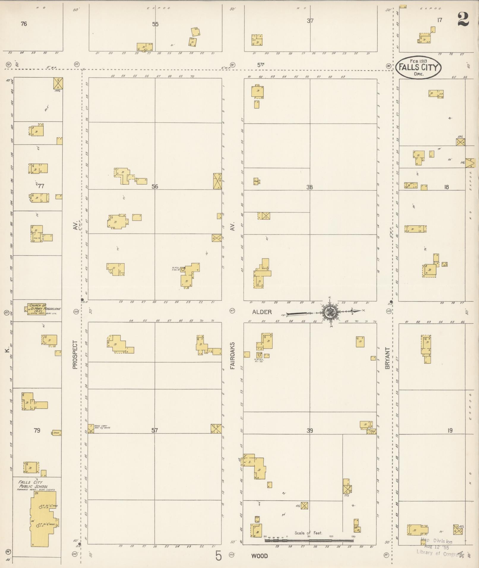Sanborn Fire Insurance Map from Falls City, Polk County, Oregon (1913), Sheet #0002 - Historic Sanborn Fire Insurance Map Print, vintage old map wall art, antique decor, genealogy gift, Oregon Oregon map