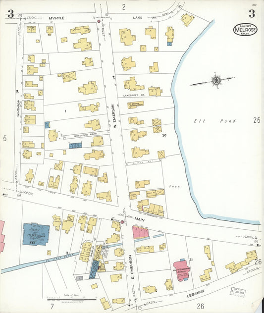 Sanborn Fire Insurance Map from Melrose, Middlesex County, Massachusetts (1923), Sheet #0003 - Historic Sanborn Fire Insurance Map Print, vintage old map wall art, antique decor, genealogy gift, Massachusetts Massachusetts map