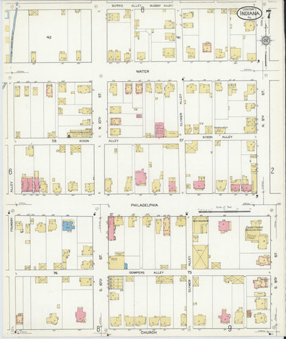Sanborn Fire Insurance Map from Indiana, Indiana County, Pennsylvania (1916), Sheet #0007 - Historic Sanborn Fire Insurance Map Print, vintage old map wall art, antique decor, genealogy gift, Sanborn Fire Insurance Map from Indiana Indiana map