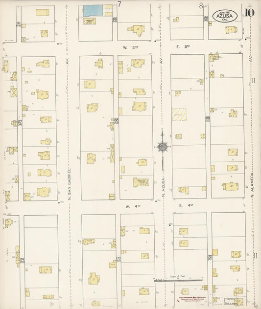 Sanborn Fire Insurance Map from Azusa, Los Angeles County, California (1912), Sheet #0010 - Historic Sanborn Fire Insurance Map Print, vintage old map wall art, antique decor, genealogy gift, California California map