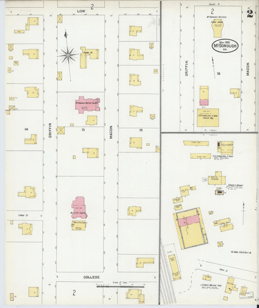 Sanborn Fire Insurance Map from Mcdonough, Henry County, Georgia (1905), Sheet #0002 - Historic Sanborn Fire Insurance Map Print, vintage old map wall art, antique decor, genealogy gift, Georgia Georgia map