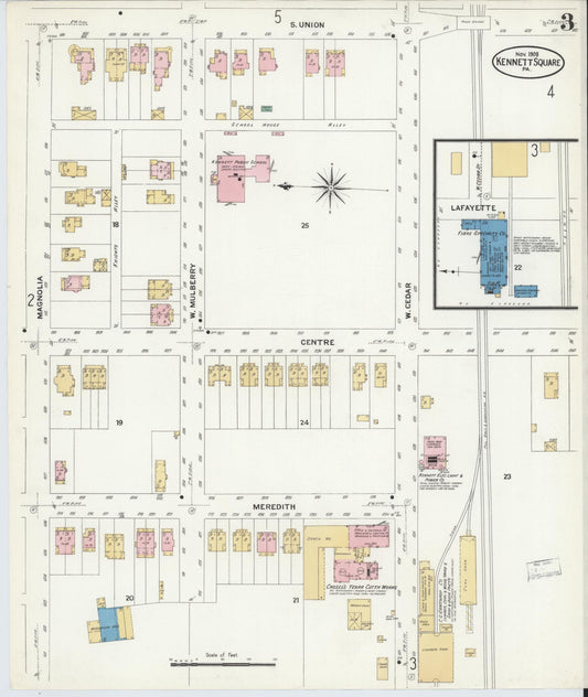 Sanborn Fire Insurance Map from Kennett Square, Chester County, Pennsylvania (1908), Sheet #0003 - Historic Sanborn Fire Insurance Map Print, vintage old map wall art, antique decor, genealogy gift, Pennsylvania Pennsylvania map