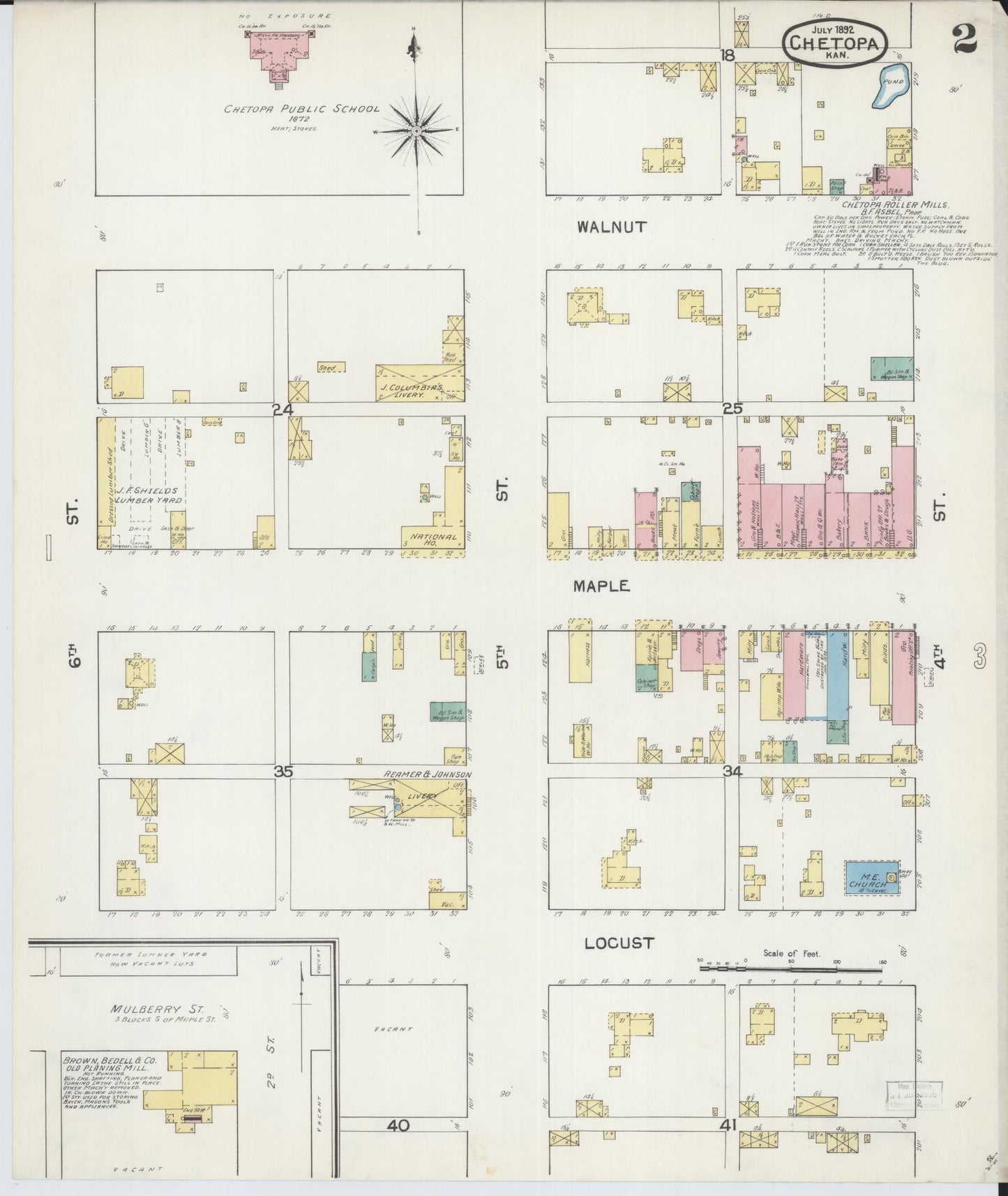 Sanborn Fire Insurance Map from Chetopa, Labette County, Kansas (1892), Sheet #0002 - Complete Map Set gallery image, historic Sanborn map, vintage wall art, Kansas Kansas