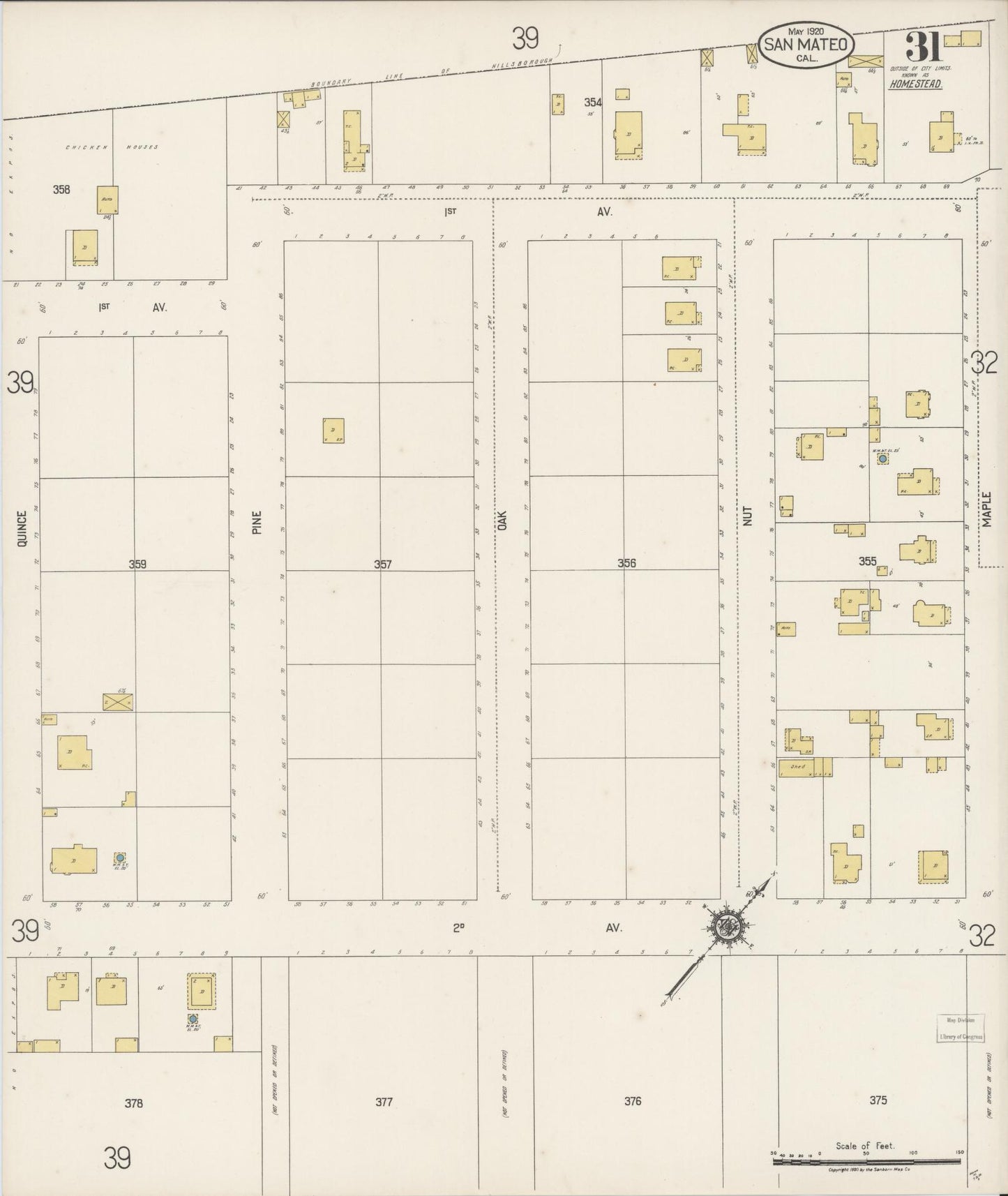 Sanborn Fire Insurance Map from San Mateo, San Mateo County, California (1920), Sheet #0031 - Complete Map Set gallery image, historic Sanborn map, vintage wall art, California California