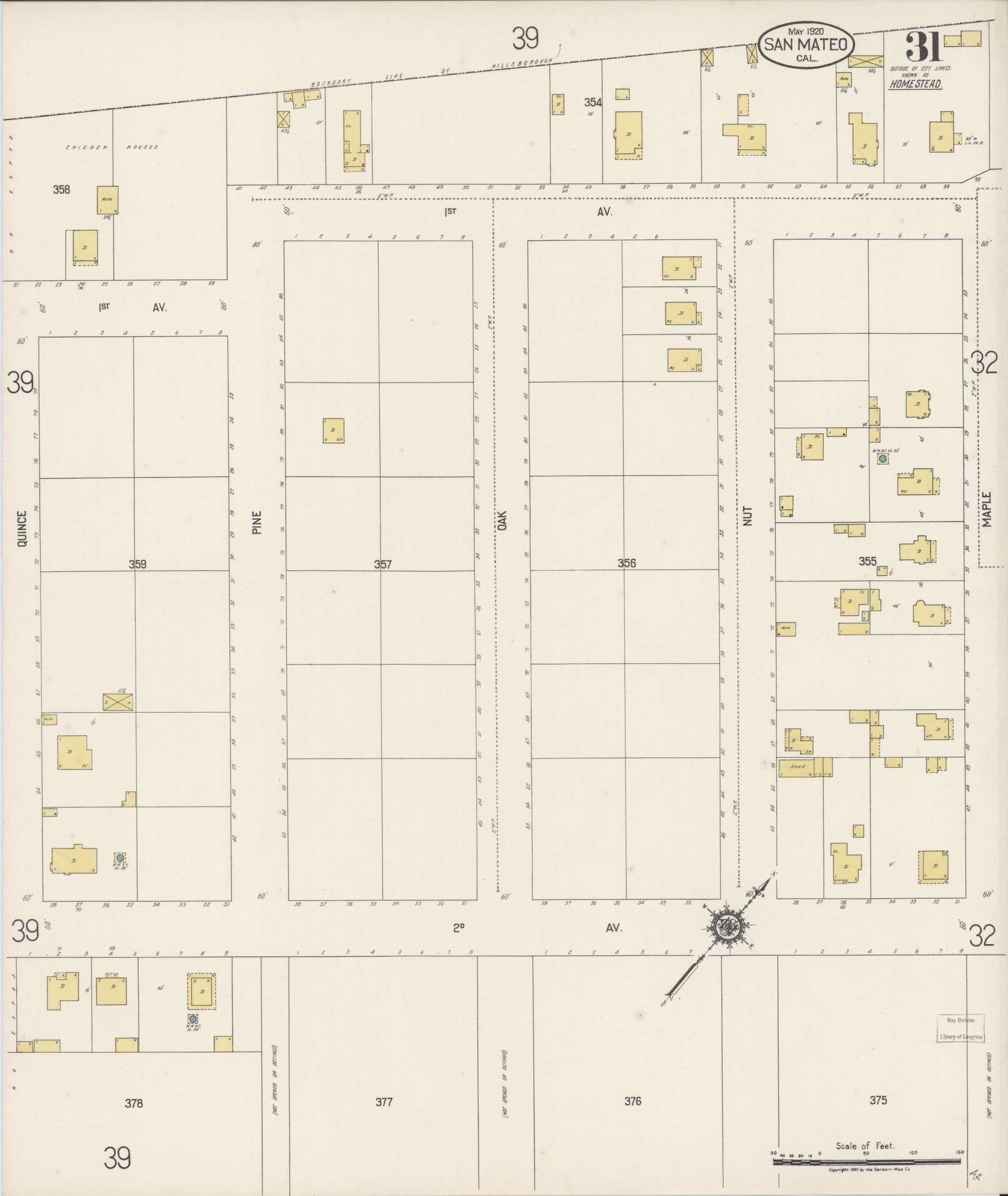 Sanborn Fire Insurance Map from San Mateo, San Mateo County, California (1920), Sheet #0031 - Complete Map Set gallery image, historic Sanborn map, vintage wall art, California California