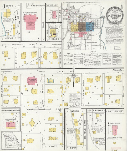 Sanborn Fire Insurance Map from Plattsburg, Clinton County, Missouri (1926), Sheet #0001 - Complete Map Set gallery image, historic Sanborn map, vintage wall art, Missouri Missouri