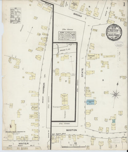 Sanborn Fire Insurance Map from Guilford, New Haven County, Connecticut (1884), Sheet #0001 - Complete Map Set gallery image, historic Sanborn map, vintage wall art, Connecticut Connecticut