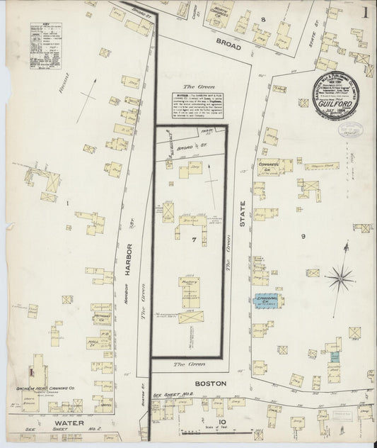 Sanborn Fire Insurance Map from Guilford, New Haven County, Connecticut (1884), Sheet #0001 - Complete Map Set gallery image, historic Sanborn map, vintage wall art, Connecticut Connecticut