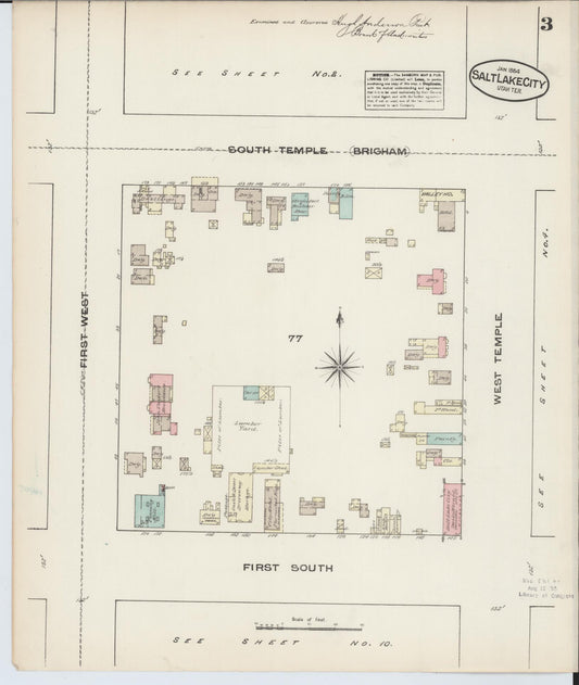 Sanborn Fire Insurance Map from Salt Lake City, Salt Lake County, Utah (1884), Sheet #0003 - Historic Sanborn Fire Insurance Map Print, vintage old map wall art, antique decor, genealogy gift, Utah Utah map