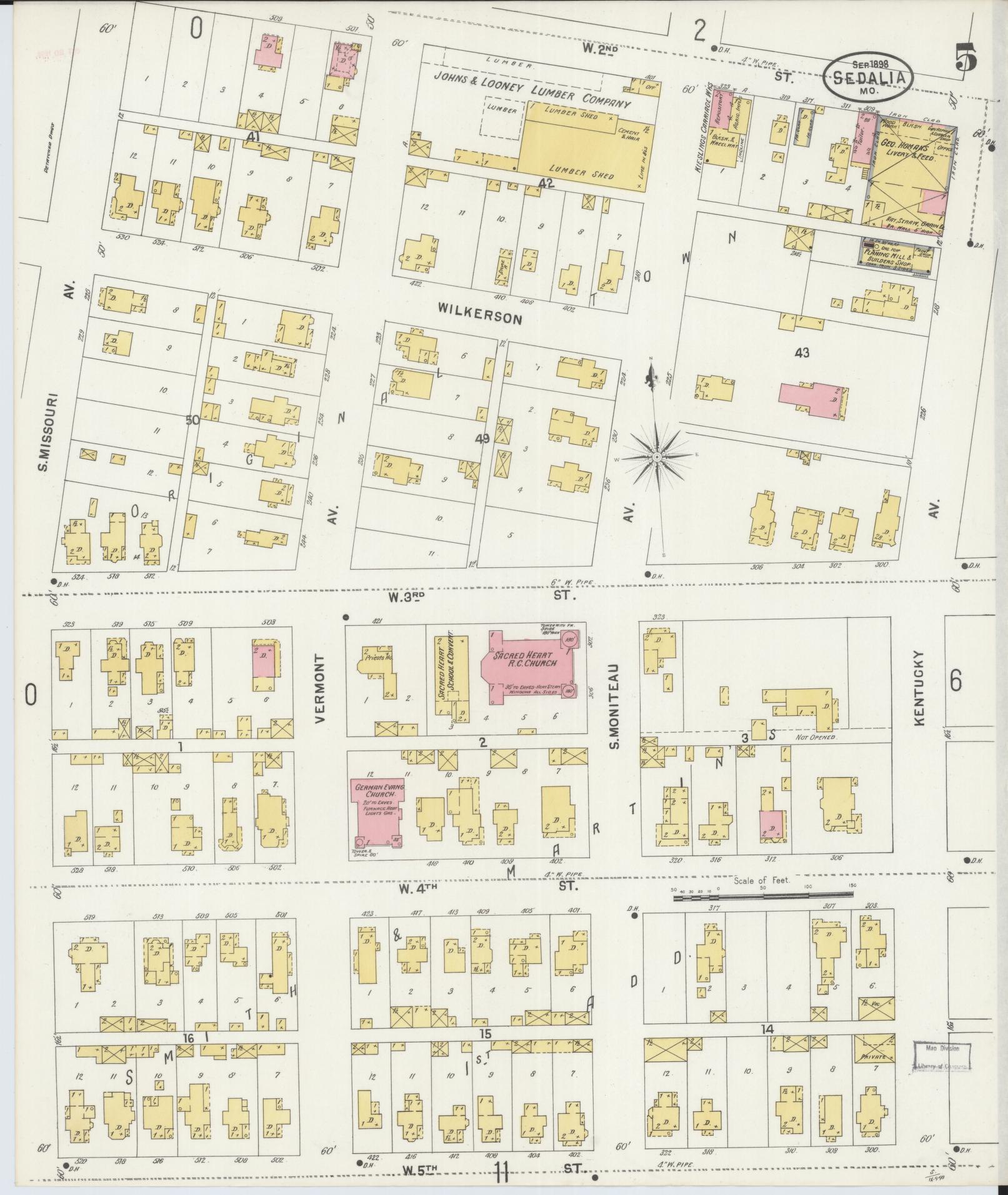Sanborn Fire Insurance Map from Sedalia, Pettis County, Missouri (1898), Sheet #0005 - Complete Map Set gallery image, historic Sanborn map, vintage wall art, Missouri Missouri