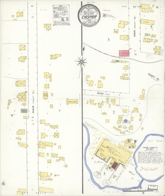 Sanborn Fire Insurance Map from Caspar, Mendocino County, California (1909), Sheet #0001 - Historic Sanborn Fire Insurance Map Print, vintage old map wall art, antique decor, genealogy gift, California California map