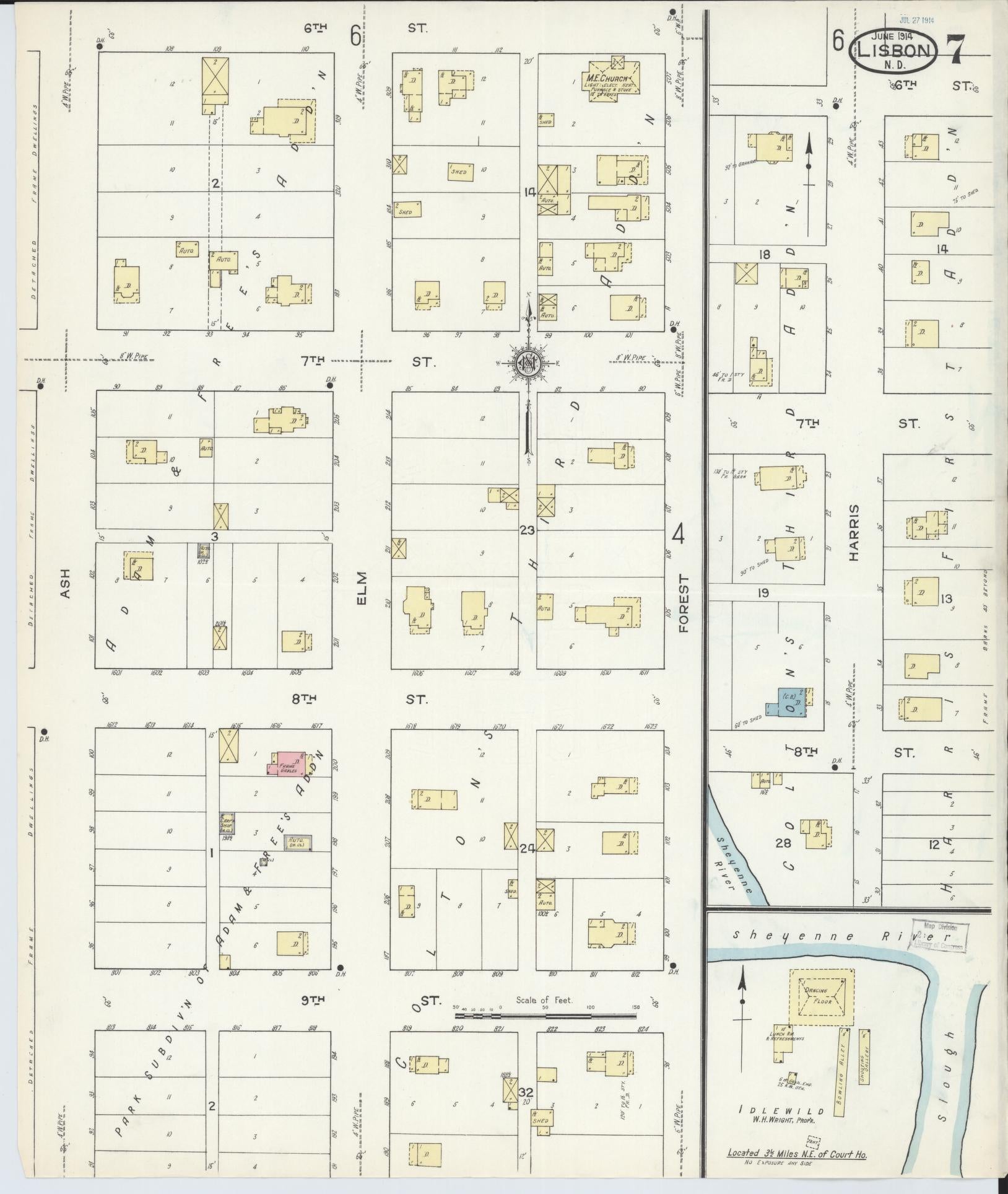 Sanborn Fire Insurance Map from Lisbon, Ransom County, North Dakota (1914), Sheet #0007 - Complete Map Set gallery image, historic Sanborn map, vintage wall art, North Dakota North Dakota