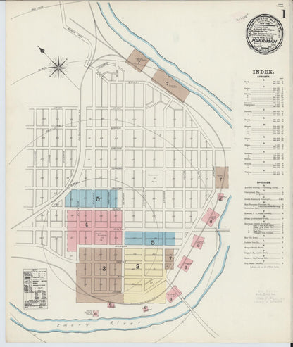 Sanborn Fire Insurance Map from Harriman, Roane County, Tennessee (1891), Sheet #0001 - Complete Map Set gallery image, historic Sanborn map, vintage wall art, Tennessee Tennessee