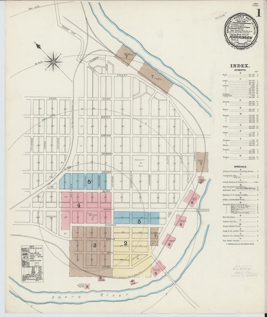 Sanborn Fire Insurance Map from Harriman, Roane County, Tennessee (1891), Sheet #0001 - Complete Map Set gallery image, historic Sanborn map, vintage wall art, Tennessee Tennessee