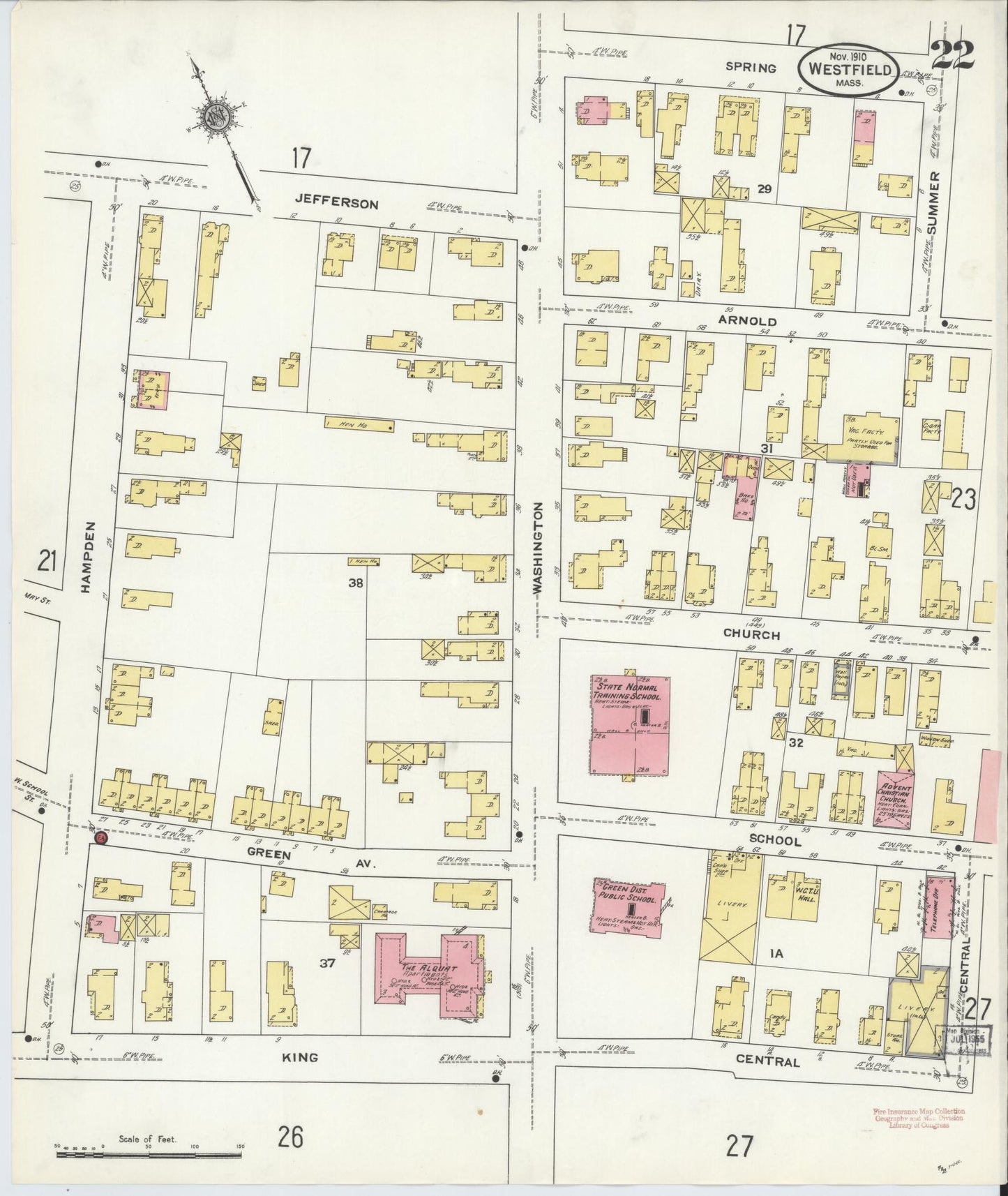 Sanborn Fire Insurance Map from Westfield, Hampden County, Massachusetts (1910), Sheet #0022 - Complete Map Set gallery image, historic Sanborn map, vintage wall art, Massachusetts Massachusetts