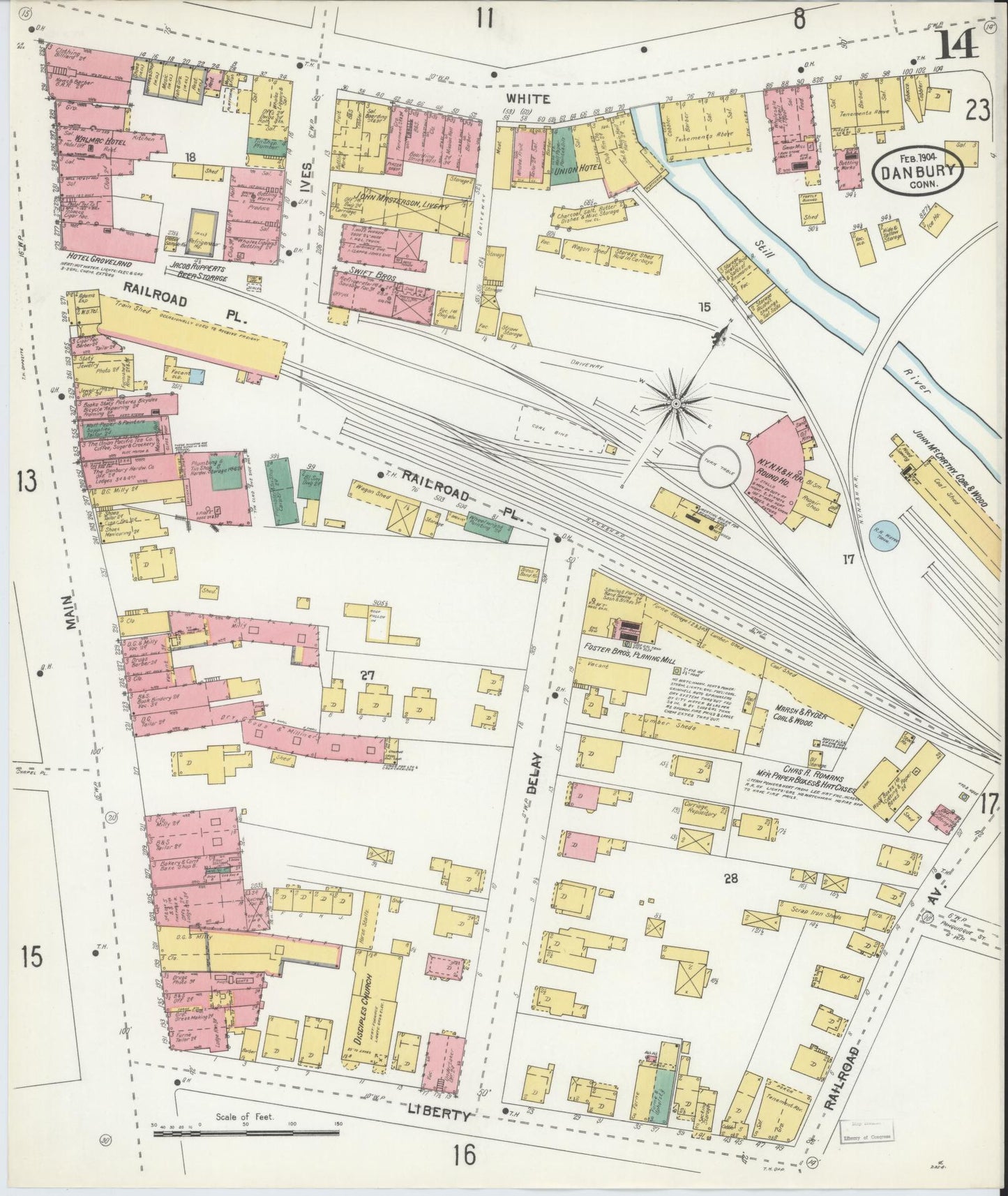 Sanborn Fire Insurance Map from Danbury, Fairfield County, Connecticut (1904), Sheet #0014 - Complete Map Set gallery image, historic Sanborn map, vintage wall art, Connecticut Connecticut