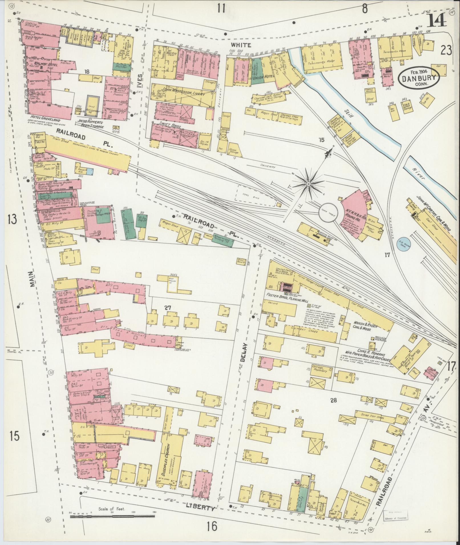 Sanborn Fire Insurance Map from Danbury, Fairfield County, Connecticut (1904), Sheet #0014 - Complete Map Set gallery image, historic Sanborn map, vintage wall art, Connecticut Connecticut