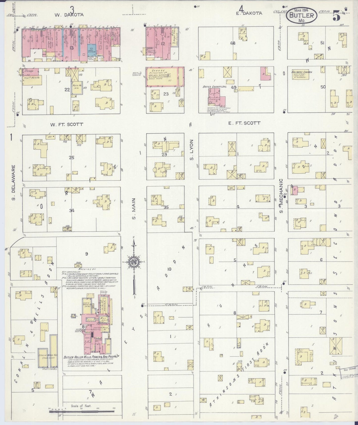 Sanborn Fire Insurance Map from Butler, Bates County, Missouri (1914), Sheet #0005 - Complete Map Set gallery image, historic Sanborn map, vintage wall art, Missouri Missouri