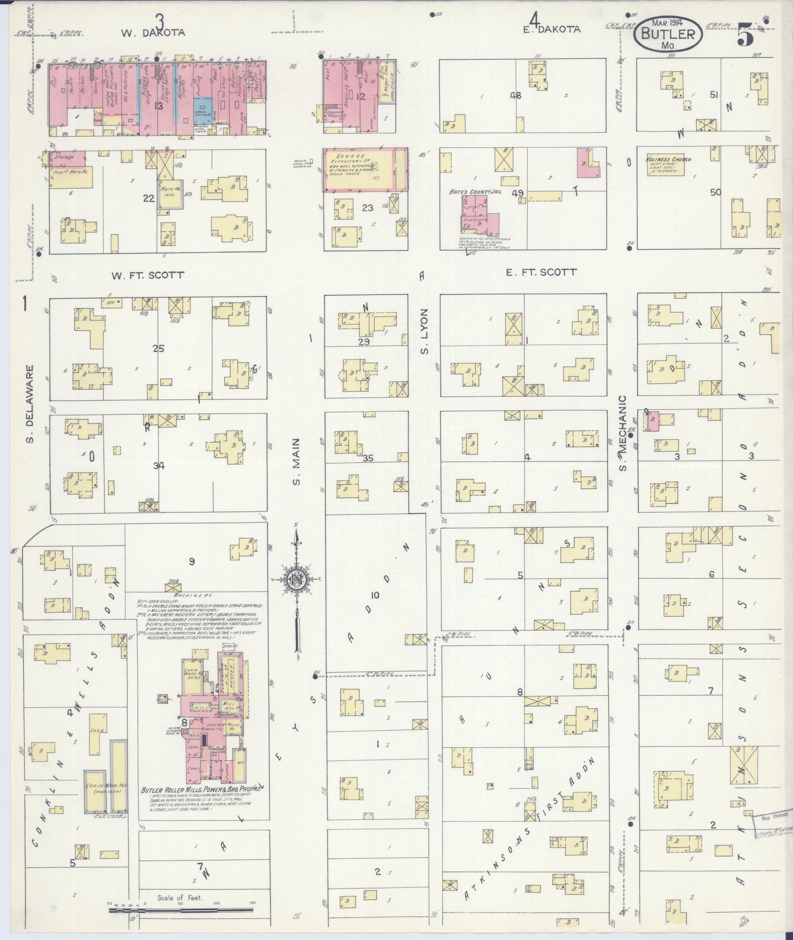Sanborn Fire Insurance Map from Butler, Bates County, Missouri (1914), Sheet #0005 - Complete Map Set gallery image, historic Sanborn map, vintage wall art, Missouri Missouri
