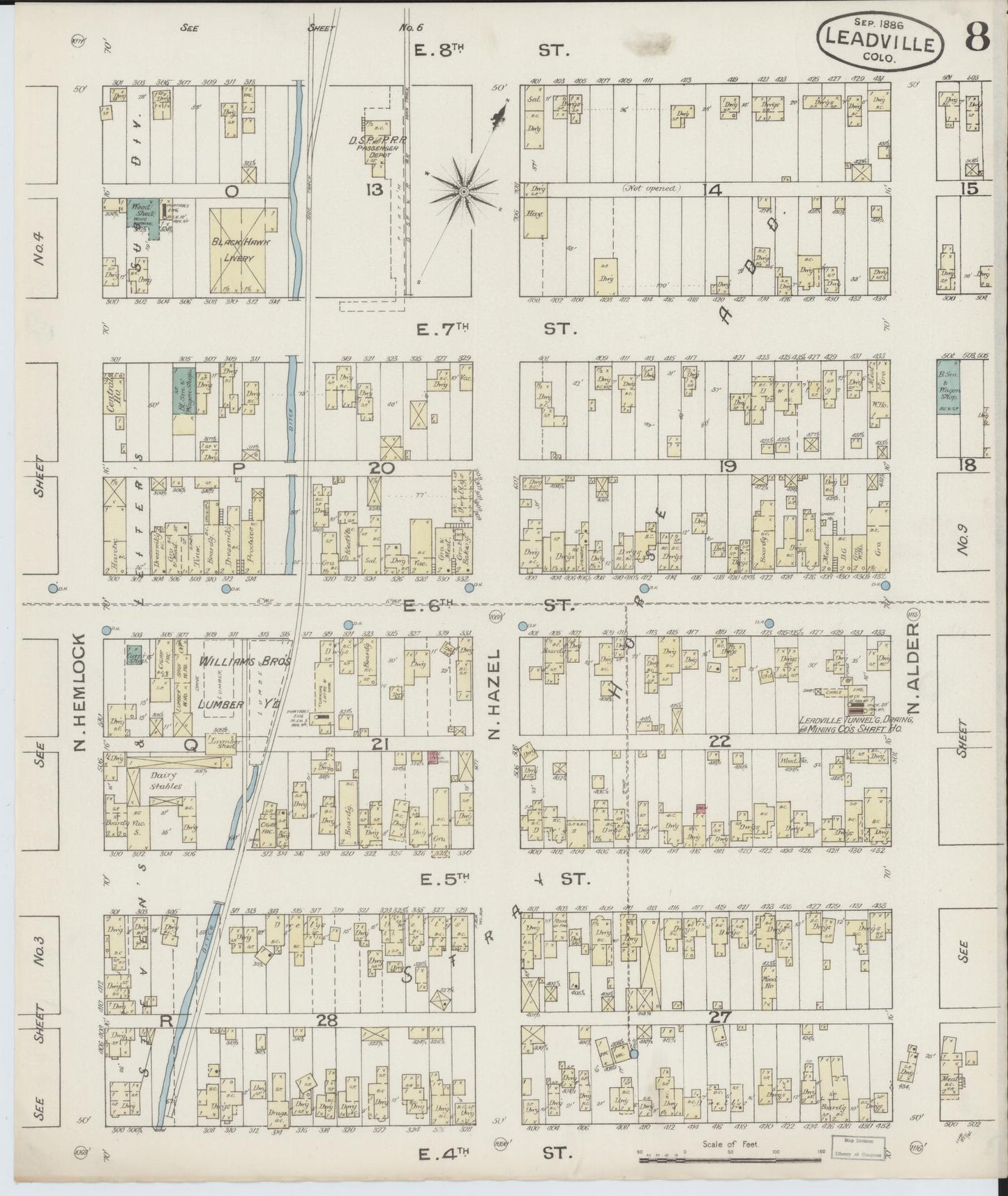 Sanborn Fire Insurance Map from Leadville, Lake County, Colorado (1886), Sheet #0008 - Complete Map Set gallery image, historic Sanborn map, vintage wall art, Colorado Colorado