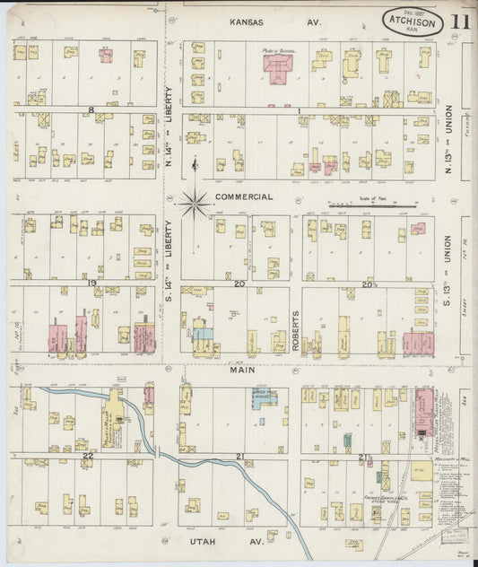 Sanborn Fire Insurance Map from Atchison, Atchison County, Kansas (1887), Sheet #0011 - Historic Sanborn Fire Insurance Map Print, vintage old map wall art, antique decor, genealogy gift, Kansas Kansas map