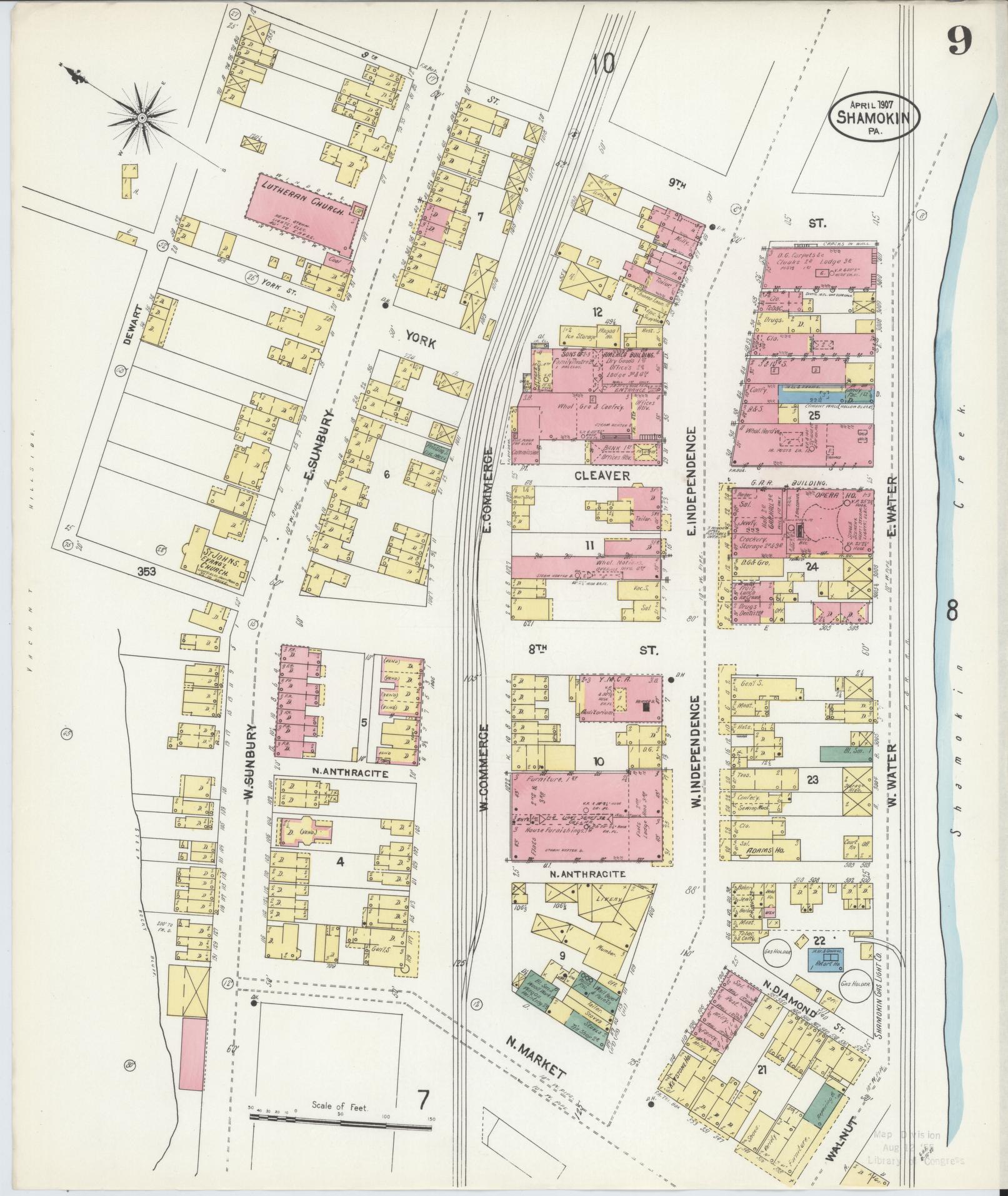 Sanborn Fire Insurance Map from Shamokin, Northumberland County, Pennsylvania (1907), Sheet #0009 - Complete Map Set gallery image, historic Sanborn map, vintage wall art, Pennsylvania Pennsylvania
