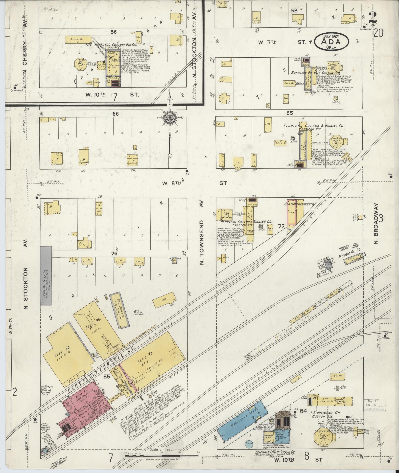 Sanborn Fire Insurance Map from Ada, Pontotoc County, Oklahoma (1920), Sheet #0002 - Historic Sanborn Fire Insurance Map Print, vintage old map wall art, antique decor, genealogy gift, Oklahoma Oklahoma map