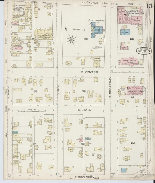 Sanborn Fire Insurance Map from Akron, Summit County, Ohio (1886), Sheet #0013 - Historic Sanborn Fire Insurance Map Print, vintage old map wall art, antique decor, genealogy gift, Ohio Ohio map