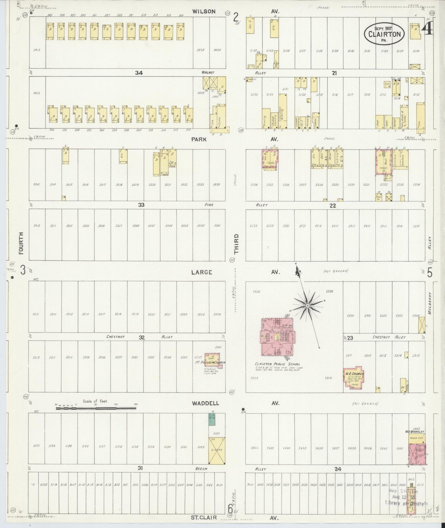 Sanborn Fire Insurance Map from Clairton, Allegheny County, Pennsylvania (1907), Sheet #0004 - Historic Sanborn Fire Insurance Map Print, vintage old map wall art, antique decor, genealogy gift, Pennsylvania Pennsylvania map
