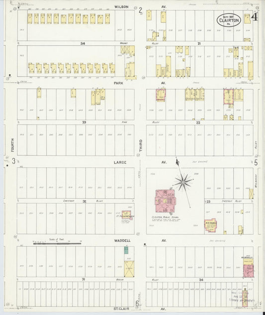 Sanborn Fire Insurance Map from Clairton, Allegheny County, Pennsylvania (1907), Sheet #0004 - Historic Sanborn Fire Insurance Map Print, vintage old map wall art, antique decor, genealogy gift, Pennsylvania Pennsylvania map