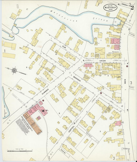Sanborn Fire Insurance Map from Winthrop, Kennebec County, Maine (1911), Sheet #0002 - Historic Sanborn Fire Insurance Map Print, vintage old map wall art, antique decor, genealogy gift, Maine Maine map
