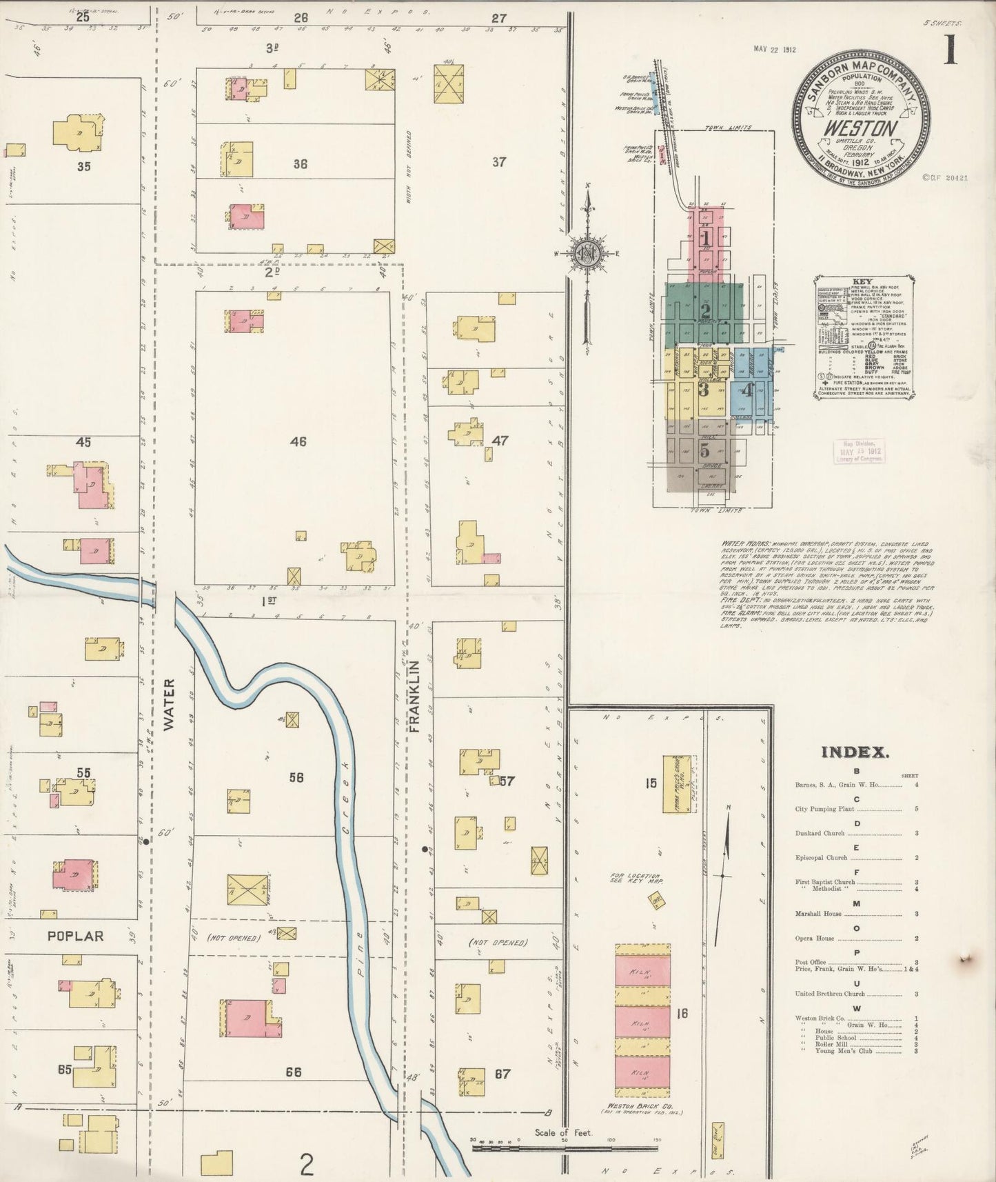 Sanborn Fire Insurance Map from Weston, Umatilla County, Oregon (1912), Sheet #0001 - Complete Map Set gallery image, historic Sanborn map, vintage wall art, Oregon Oregon