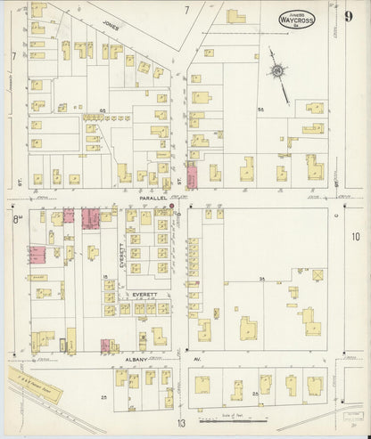 Sanborn Fire Insurance Map from Waycross, Ware County, Georgia (1913), Sheet #0009 - Complete Map Set gallery image, historic Sanborn map, vintage wall art, Georgia Georgia