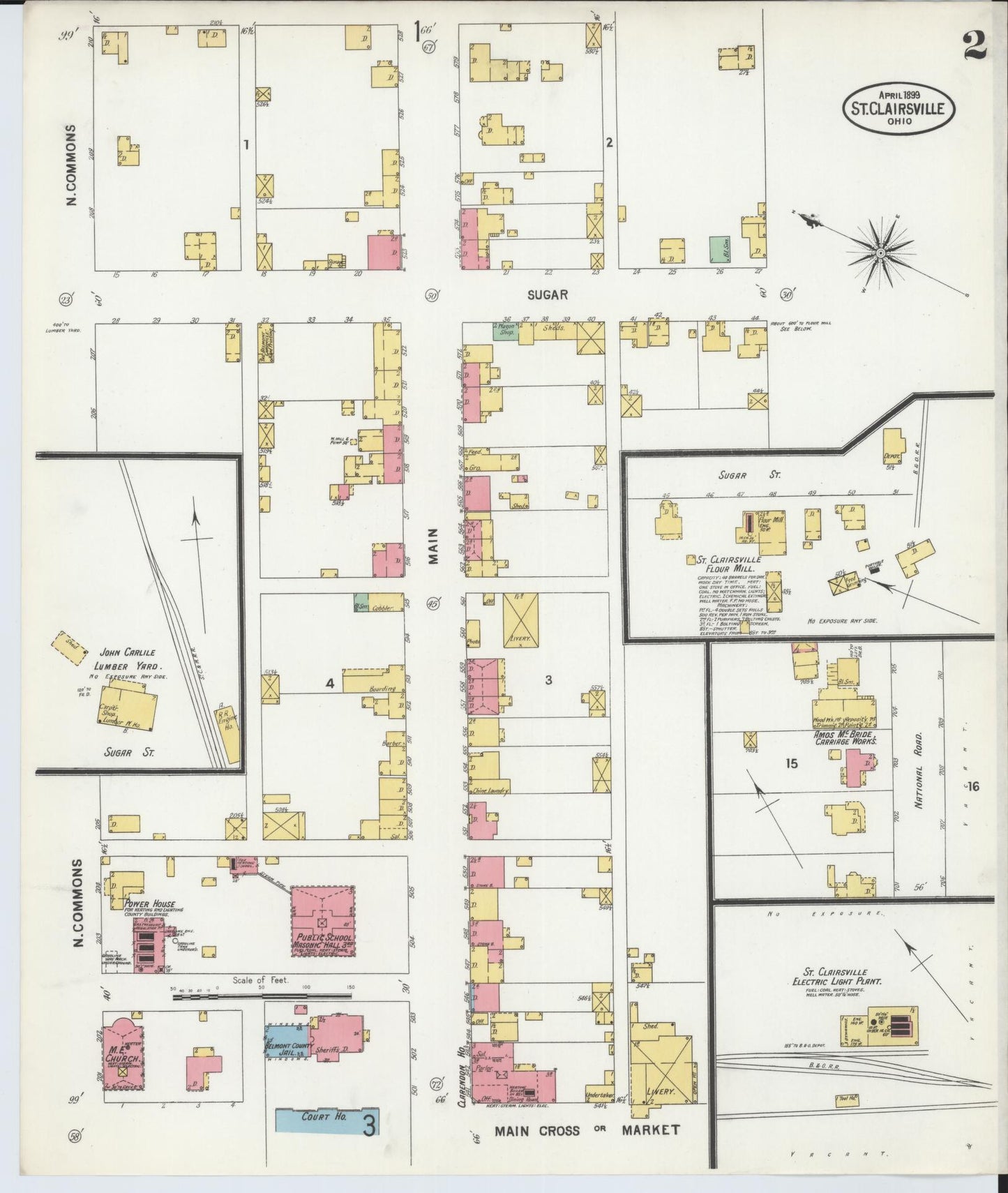 Sanborn Fire Insurance Map from Saint Clairsville, Belmont County, Ohio (1899), Sheet #0002 - Complete Map Set gallery image, historic Sanborn map, vintage wall art, Ohio Ohio