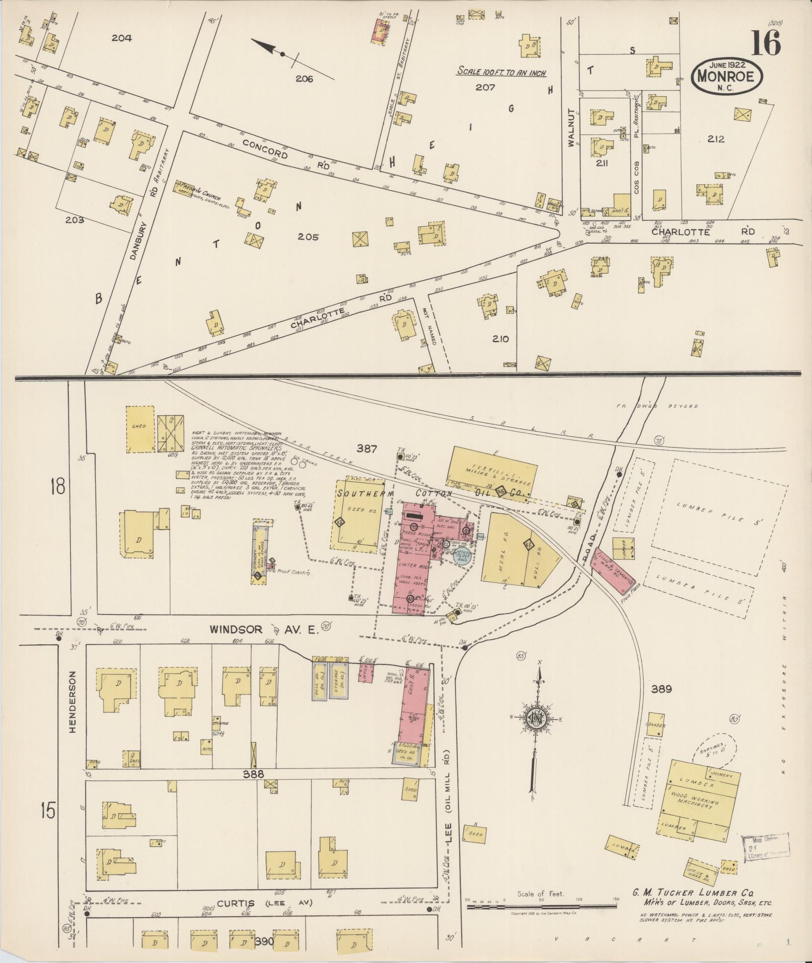 Sanborn Fire Insurance Map from Monroe, Union County, North Carolina (1922), Sheet #0016 - Complete Map Set gallery image, historic Sanborn map, vintage wall art, North Carolina North Carolina