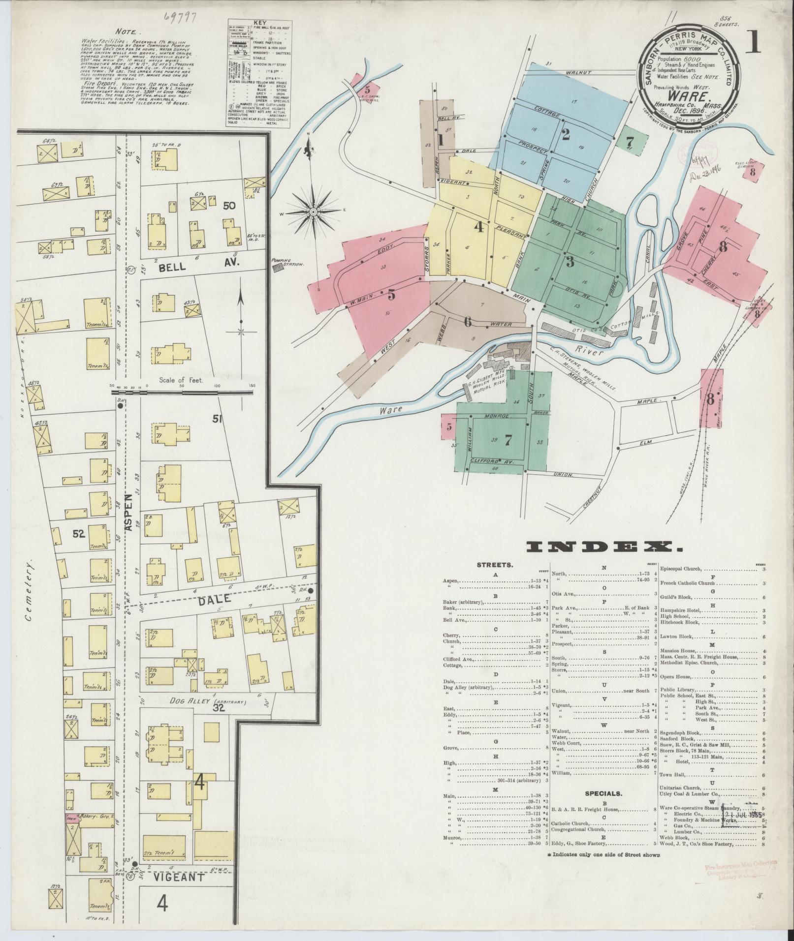 Sanborn Fire Insurance Map from Ware, Hampshire County, Massachusetts. (1896) – Historic Sanborn Fire Insurance Map Print