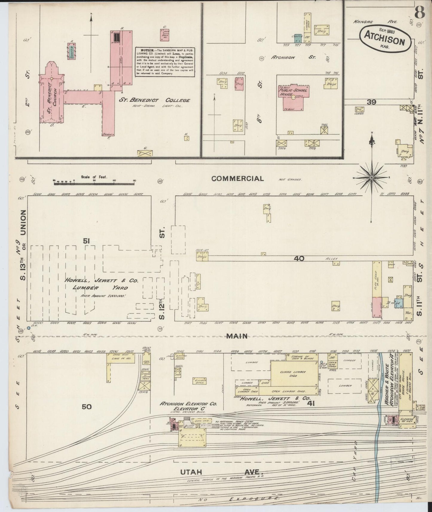Sanborn Fire Insurance Map from Atchison, Atchison County, Kansas (1883), Sheet #0008 - Complete Map Set gallery image, historic Sanborn map, vintage wall art, Kansas Kansas