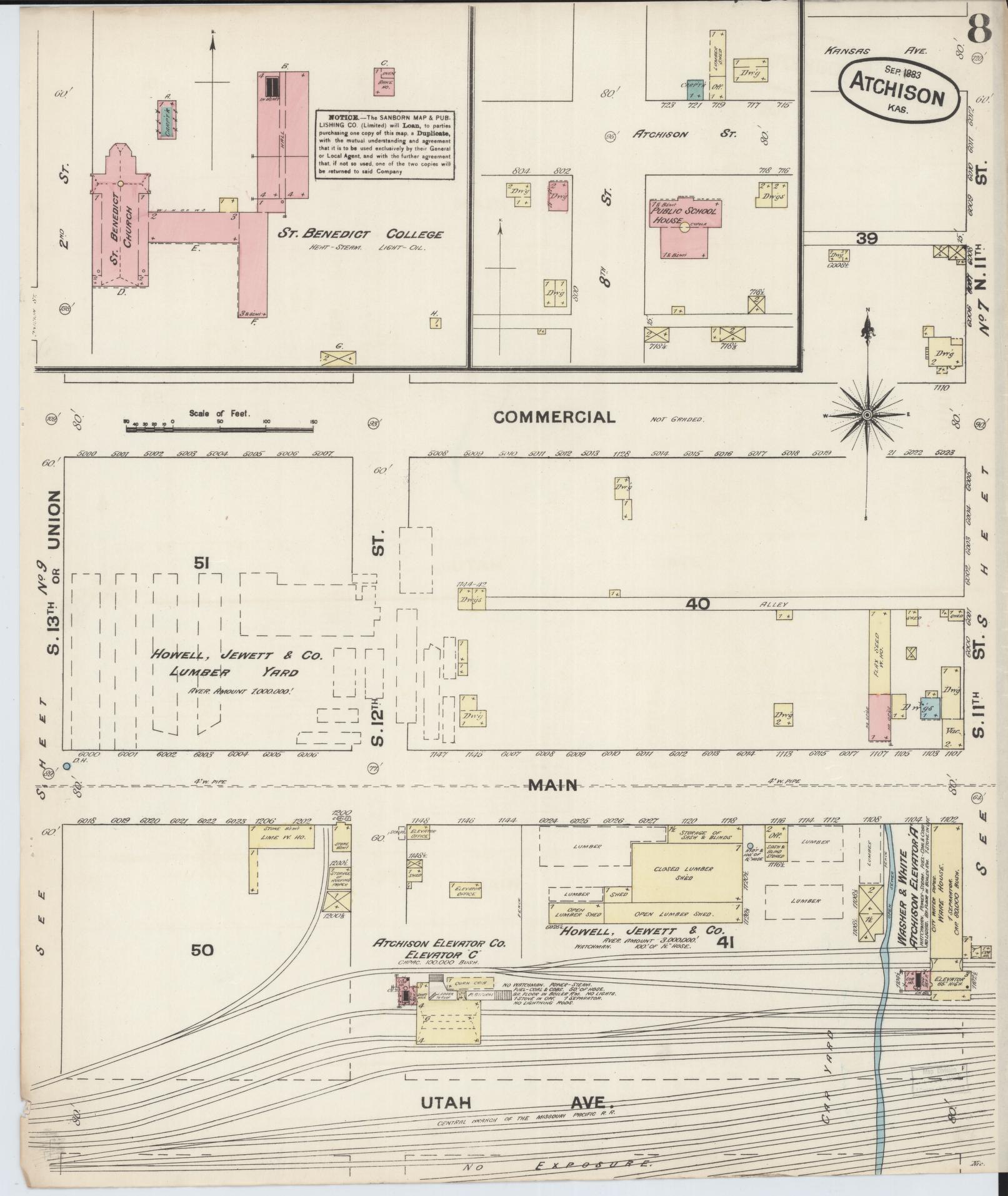 Sanborn Fire Insurance Map from Atchison, Atchison County, Kansas (1883), Sheet #0008 - Complete Map Set gallery image, historic Sanborn map, vintage wall art, Kansas Kansas