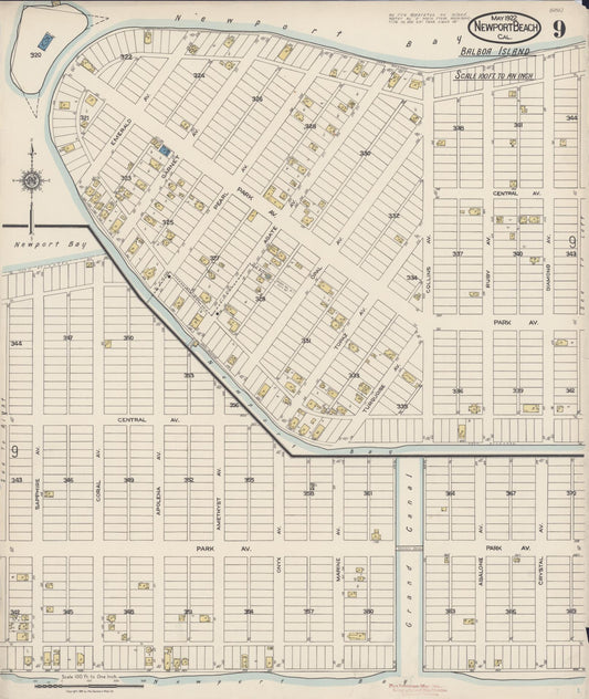 Sanborn Fire Insurance Map from Newport Beach, Orange County, California (1922), Sheet #0009 - Historic Sanborn Fire Insurance Map Print, vintage old map wall art, antique decor, genealogy gift, California California map