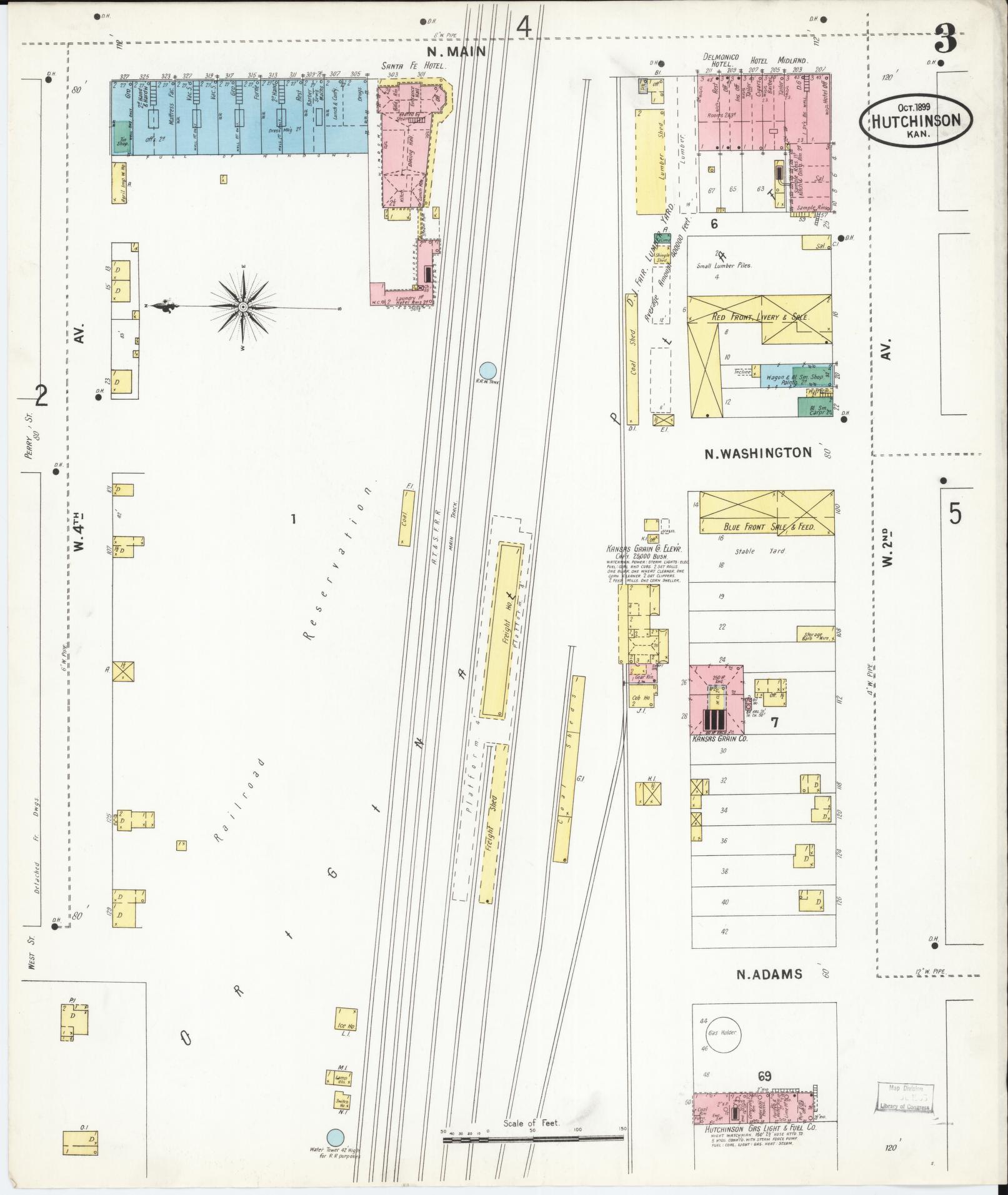 Sanborn Fire Insurance Map from Hutchinson, Reno County, Kansas (1899), Sheet #0003 - Historic Sanborn Fire Insurance Map Print, vintage old map wall art, antique decor, genealogy gift, Kansas Kansas map