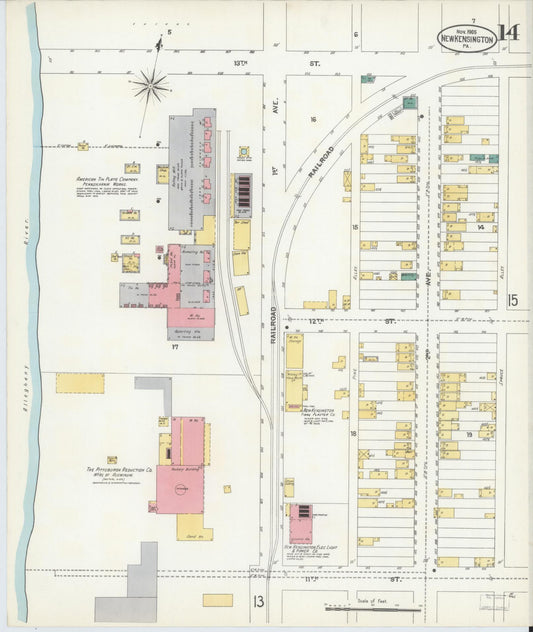 Sanborn Fire Insurance Map from New Kensington, Westmoreland County, Pennsylvania (1905), Sheet #0014 - Historic Sanborn Fire Insurance Map Print, vintage old map wall art, antique decor, genealogy gift, Pennsylvania Pennsylvania map