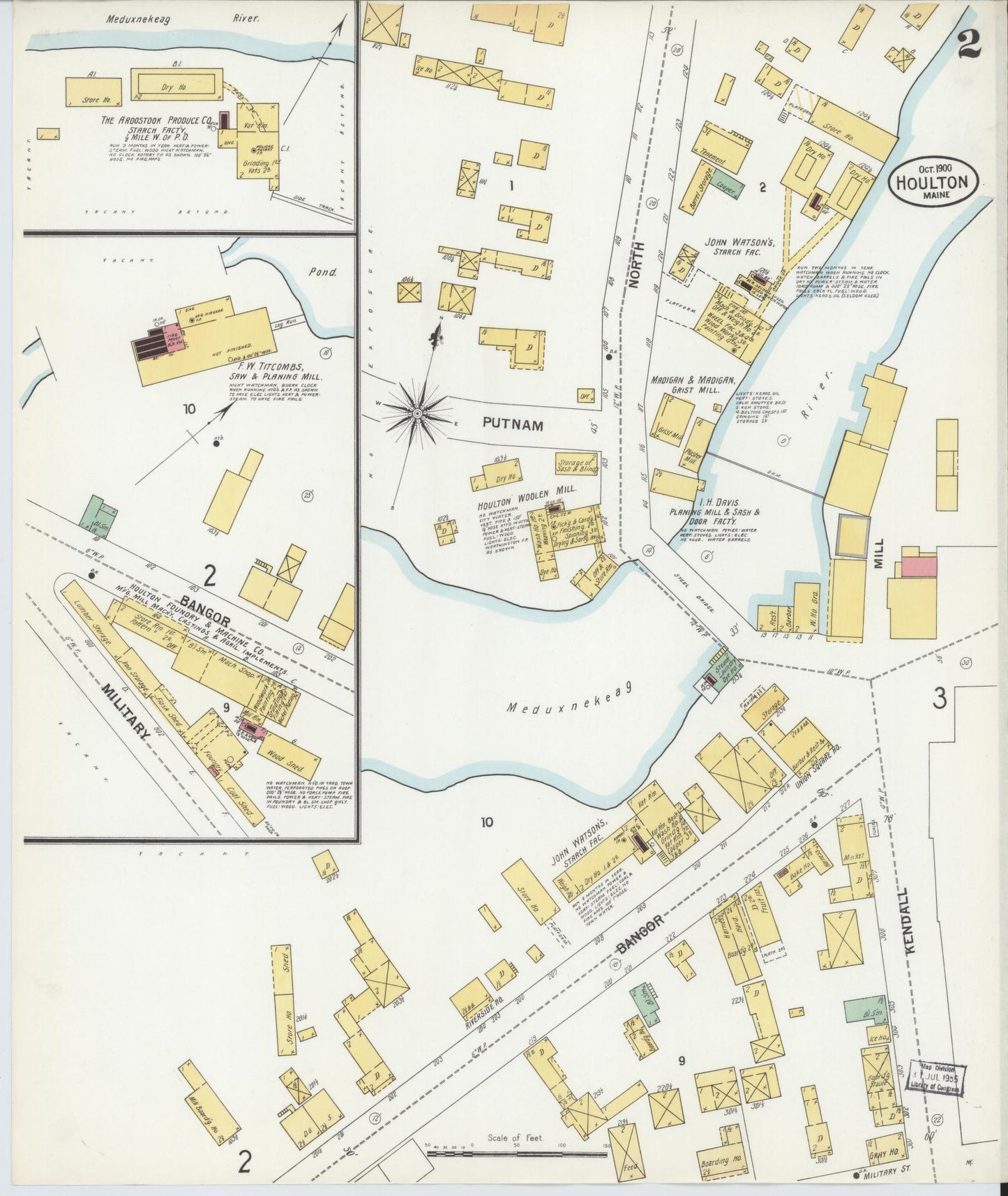 Sanborn Fire Insurance Map from Houlton, Aroostook County, Maine (1900), Sheet #0002 - Complete Map Set gallery image, historic Sanborn map, vintage wall art, Maine Maine