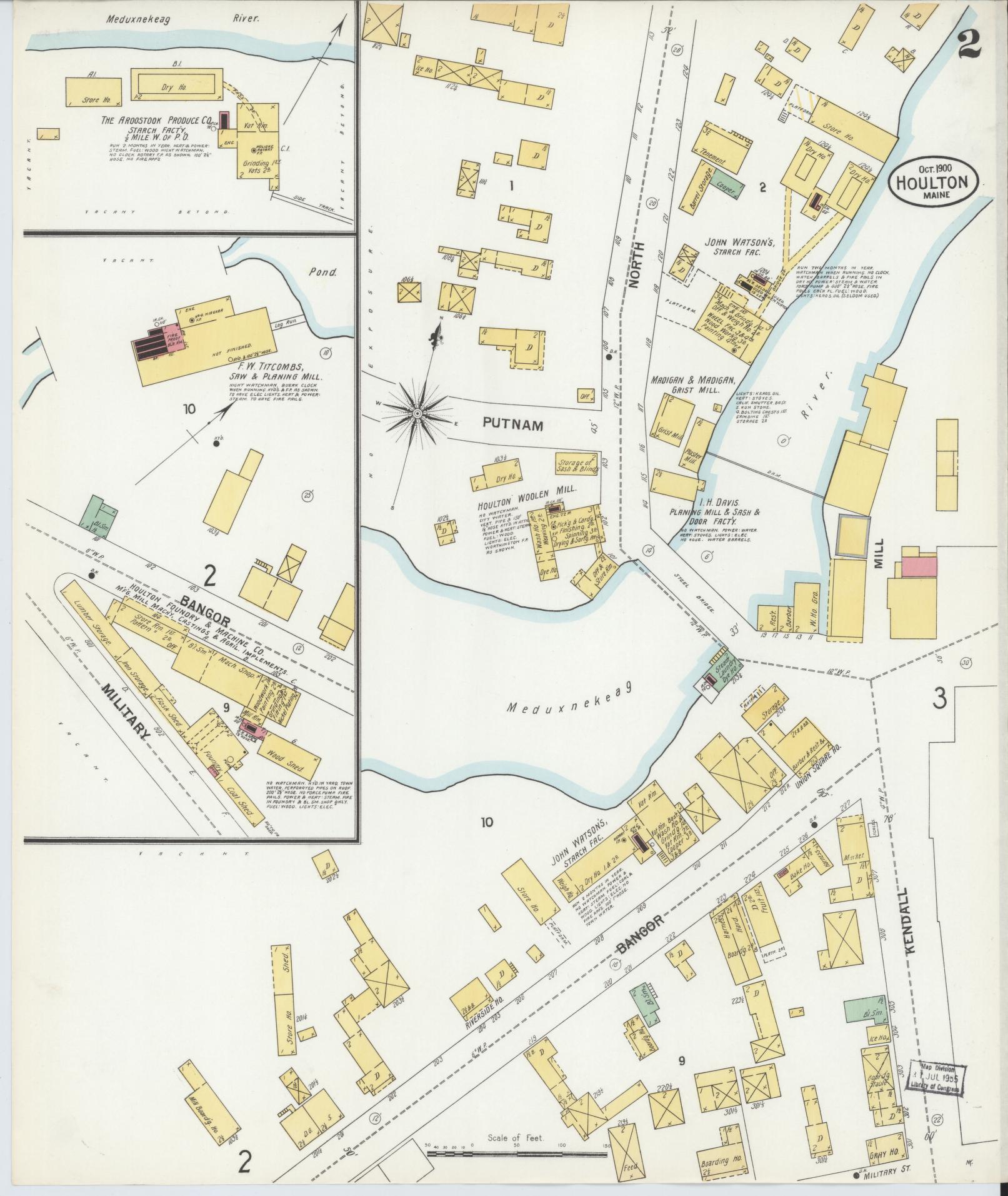 Sanborn Fire Insurance Map from Houlton, Aroostook County, Maine (1900), Sheet #0002 - Complete Map Set gallery image, historic Sanborn map, vintage wall art, Maine Maine
