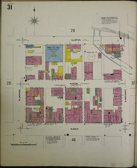 Sanborn Fire Insurance Map from Jackson, Jackson County, Michigan (1907), Sheet #0031 - Historic Sanborn Fire Insurance Map Print, vintage old map wall art, antique decor, genealogy gift, Michigan Michigan map
