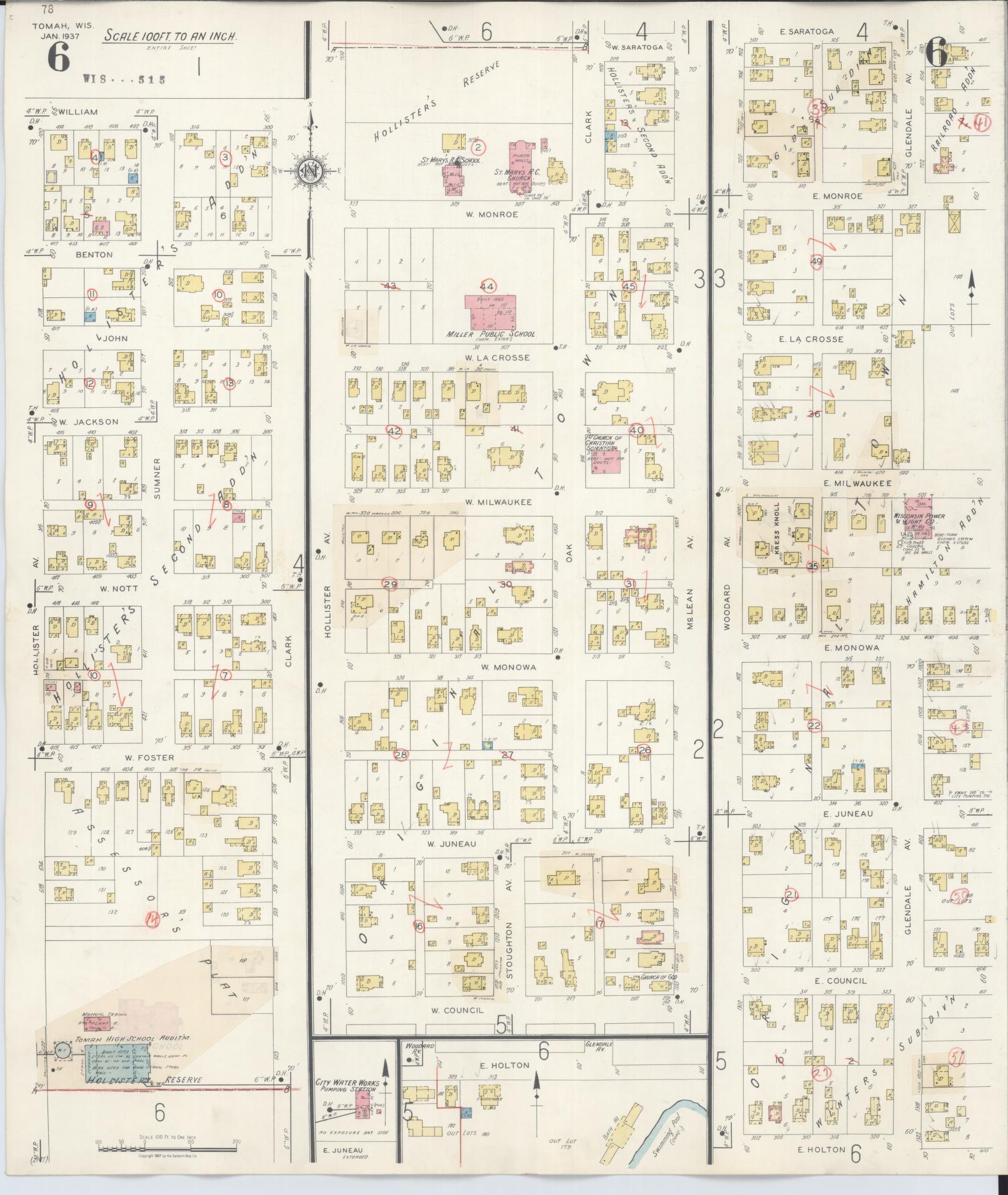 Sanborn Fire Insurance Map from Tomah, Monroe County, Wisconsin (1944), Sheet #0006 - Historic Sanborn Fire Insurance Map Print, vintage old map wall art, antique decor, genealogy gift, Wisconsin Wisconsin map
