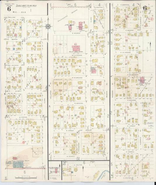Sanborn Fire Insurance Map from Tomah, Monroe County, Wisconsin (1944), Sheet #0006 - Historic Sanborn Fire Insurance Map Print, vintage old map wall art, antique decor, genealogy gift, Wisconsin Wisconsin map