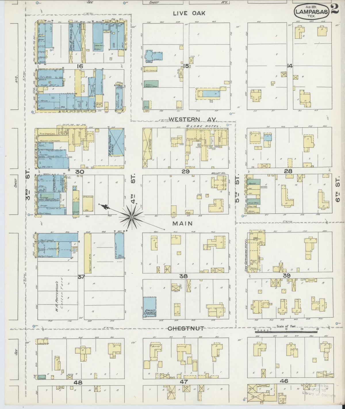 Sanborn Fire Insurance Map from Lampasas, Lampasas County, Texas (1891), Sheet #0002 - Complete Map Set gallery image, historic Sanborn map, vintage wall art, Texas Texas